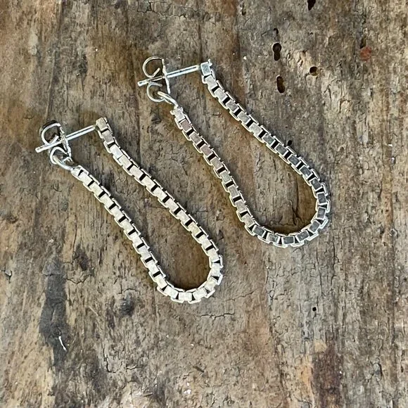 Sterling Silver Box Chain Dangle Earrings-NEW - Picture 9 of 15